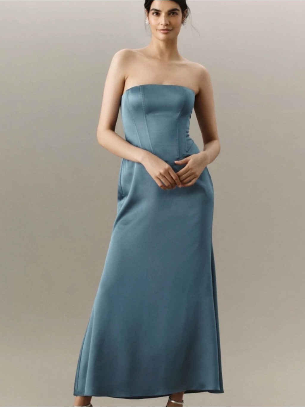 Nwt Anthropologie Mare Mare Strapless Satin Maxi Dress In Deep Slate Blue